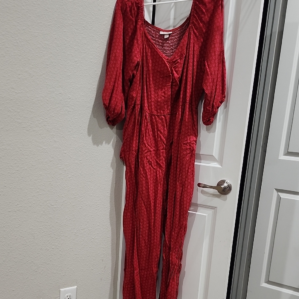 Knox Rose Burgundy Jumpsuit w/Puff Sleeves